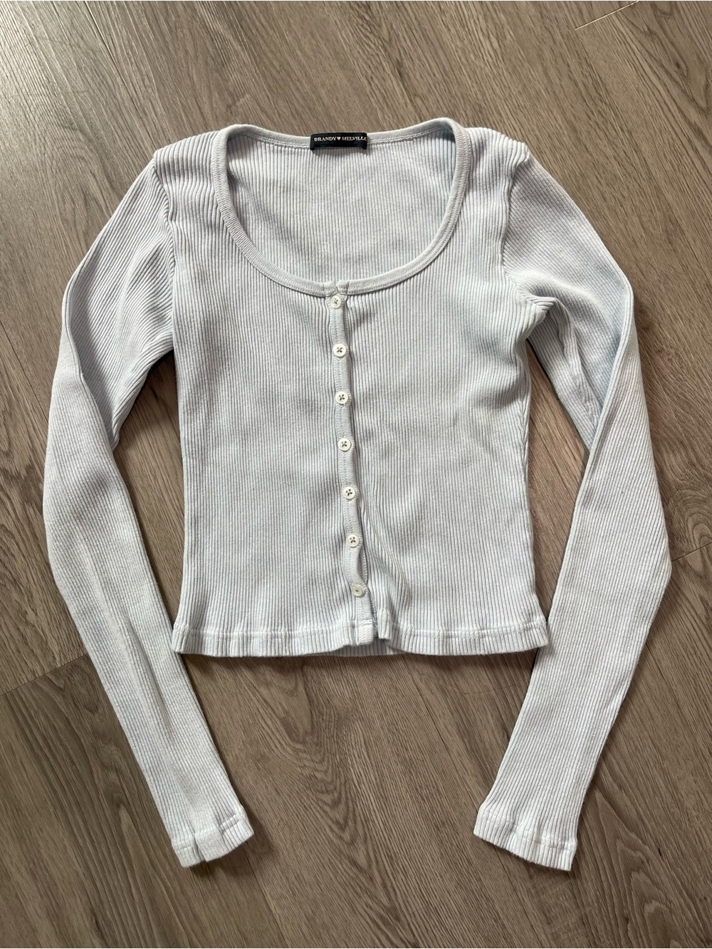 Brandy Melville Cream Ribbed Button-Up Long Sleeve Top